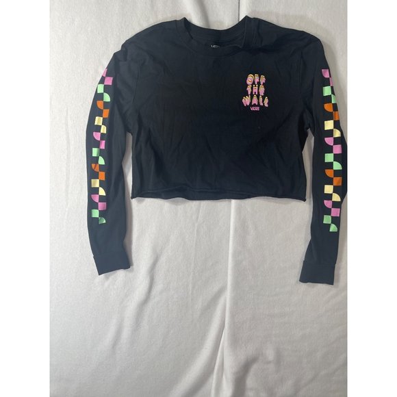 Vans Women's Black Long Sleeve T-shirt Cropped checker size Small pre-owned - Picture 6 of 11